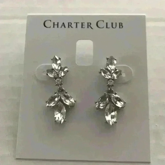 Charter Club new Silver Tone Crystal Drop Earrings - Picture 5 of 8